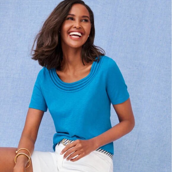 Talbots Women's Plus Size 2X Short Sleeve Knit Top – Vibrant Blue - Picture 1 of 10